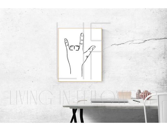 Hand Drawn Print |  ASL "I Love You"